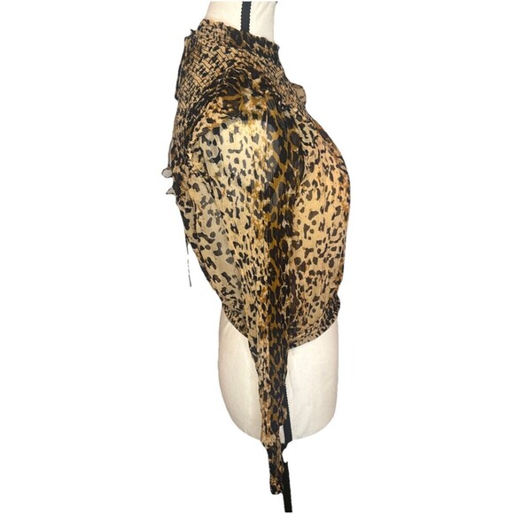FREE PEOPLE Roma Leopard Print Ruffle Blouse Tie Back Blouse Top Size XS - Picture 3 of 11